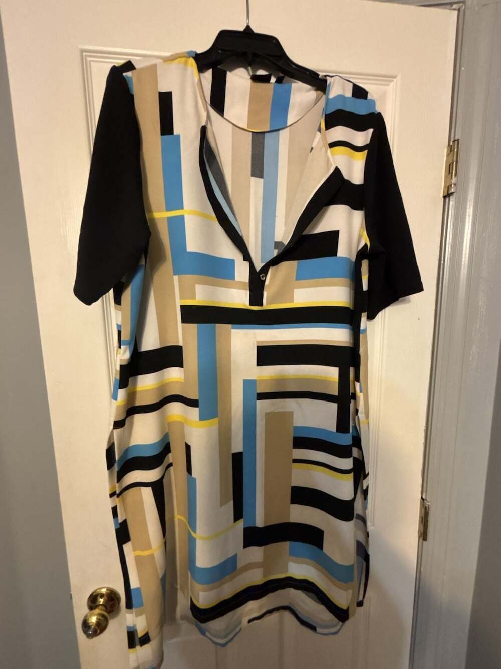 Rafaella Short Sleeve Geometric Abstract Print Side Slit Tunic Top XL